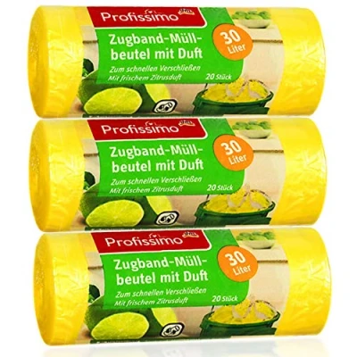 Afbeelding van Profissimo Vuilniszakken met trekkoord, frisse citrusgeur, 30 liter, 20 stuks, ideaal voor kantoor, huishouden en badkamer, 3