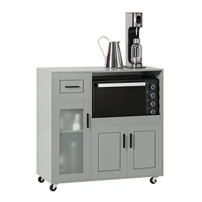 Afbeelding van SoBuy Magnetronkast Magnetronrek Ovenkast Dressoir Keukenrek Keukenkast Organizer met 1 Lade, Compartiment, 3 Deuren, voor Keuken, Eetkamer, Woonkamer 89x40x89 cm, Grijs, FSB78 HG