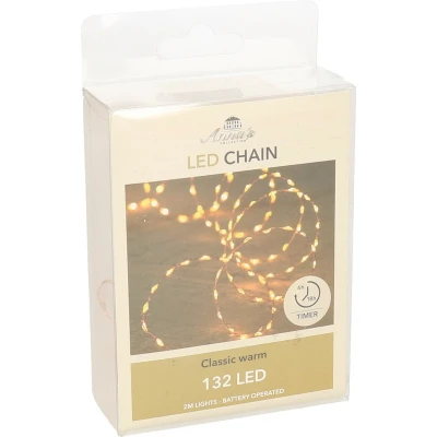 Afbeelding van Koperdraad draadverlichting classic warm met timer 132 LED lampjes sfeerverlichting op batterij