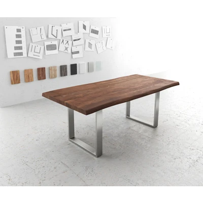 Afbeelding van Eettafel Edge acacia bruin 200x100 XL edelstaal smal Live