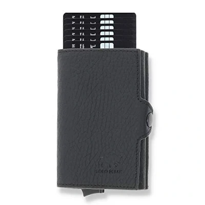 Afbeelding van Solo Pelle Kaarthouder Creditcardhouder Lederen Portemonnee Slim Wallet met RFID bescherming voor maximaal 11 kaarten Model: Mech, Zwart vak bankbiljetten +