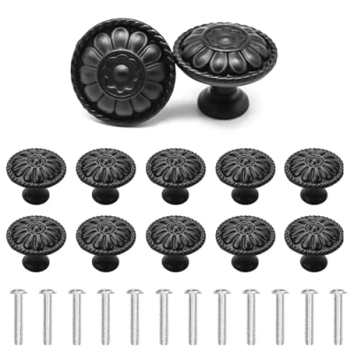 Afbeelding van YSDMY 12 Stks Lade Knoppen 30MM zwarte meubelknoppen,enkel gat Vintage Kast Antieke,Ronde Knop Handgrepen voor Garderobekast Hardware