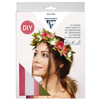 Afbeelding van Clairefontaine 97707C crêpeset voor bloemenkrans, crêpepapier, bruiloft, bruidsmeisje, stapsgewijs meegeleverd, creatieve hobby, knutselen, handwerk