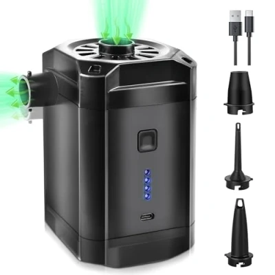 Afbeelding van elektrische luchtpomp, accu, luchtmatras, pomp, 5200 mAh, oplaadbaar, 2 in 1 opblazen en leeglopen, mini accu met USB, 3 luchtsproeiers voor opblaasbare matras, bank, zwembad,