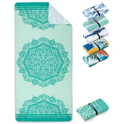 Afbeelding van Stranddeken XXL microvezel strandhanddoek groot, licht en sneldrogend 100% gerecyclede handdoek Strandlaken Mandala 200cmx90cm
