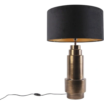 Afbeelding van QAZQA Art deco tafellamp brons velours kap zwart met goud 50cm Bruut