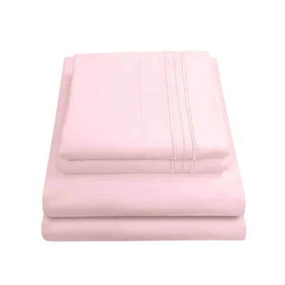 Afbeelding van Sweet Home Collection Luxe beddengoed set met plat, hoeslaken, 2 kussenslopen, microvezel, lichtroze, koningin