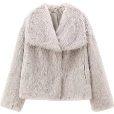 Afbeelding van Aventury Faux Fur Jas dames Tijdloos Elegant winterjas Luxe L Grijs