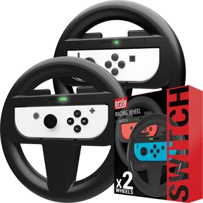 Afbeelding van Steering Wheels for Nintendo Switch JoyCons, Racing Mario Kart 8 Deluxe [Mariokart Wheel Joycon Controller Attachment Accessories] TWIN PACK [2X Black Wheels]