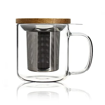 Afbeelding van OGO Theepot/Theetas/Infuser voor 1 met filter en houten deksel 300ml