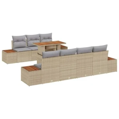 Afbeelding van vidaXL 8 delige tuinbankset met kussens in beige poly rattan
