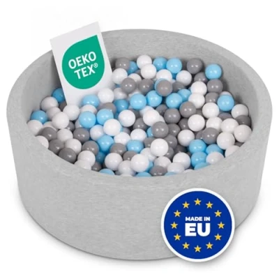 Afbeelding van SELONIS Zacht en rond ballenbad voor kinderen, 90 x 30 cm, met 300 ballen, lichtgrijs/wit/grijs/lichtblauw