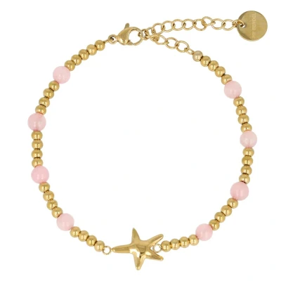 Afbeelding van My Bendel Schakelarmband Met zomerse zeester en Rose Quartz Goudkleurige armband edelstenen luxe cadeauverpakking