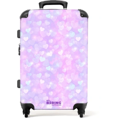 Afbeelding van NoBoringSuitcases.com® Kinderkoffer groot Kindertrolley koffer Hartjes Pastel Rolkoffer lichtgewicht Reiskoffer met 4 wielen Grote trolley XL 20 kg bagage