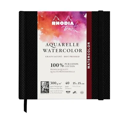 Afbeelding van Rhodia 116160C Aquarelboek, 300 g/m², 100% katoen, gesatineerd, 15 x cm, 40 pagina&#039;s, hardcover, Watercolor Book Touch