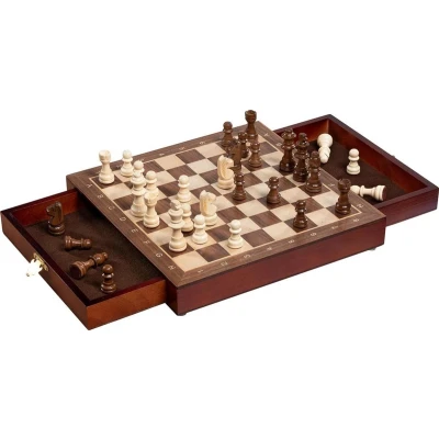 Afbeelding van Magnetisches Schachspiel mit Schubladen: 25 x 3,3 cm,Holz,Feldgröße 2,7x2,7cm, 32 Figuren