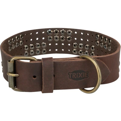 Afbeelding van Trixie halsband hond rivet rustic vetleer donkerbruin