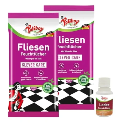 Afbeelding van Poliboy tegels vochtige doekjes, ideaal voor intensieve reiniging van en stenen vloeren, verpakking 2 stuks, x 15 doeken, Made in Germany