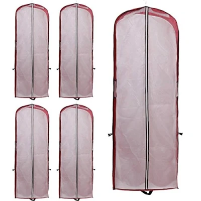 Afbeelding van HIMRY 5 Stuks Ademende Opvouwbare Kledinghoes Beschermhoes 150 cm lang, voor Jurken/Avondjurken/Pakken/Jassen, met Lange Ritssluiting en Twee Zakken Accessoires, Donkerrood KXB1007 darkred 5x