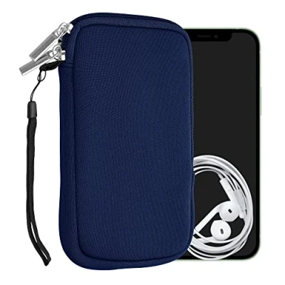 Afbeelding van kwmobile telefoontasje universeel voor M 5,5&quot; smartphones 15,2 x 8,3 cm Hoesje met rits en polslusje In donkerblauw