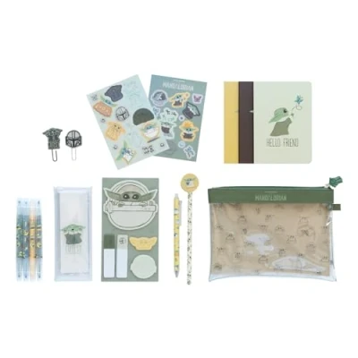 Afbeelding van Grupo Erik Grogu Briefpapier Set Star Wars etui met A6 notitieboeken, markeerstiften, plaknotities, paperclips, stickers, pen, potlood Baby Yoda geschenken The Mandalorian