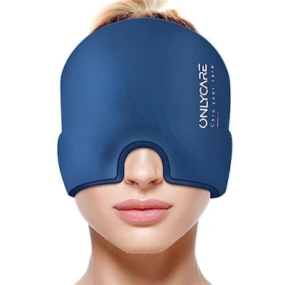 Afbeelding van OnlyCARE Migrainemasker, verbeterd koelmasker Slaapmasker Koelhoed Koelkap 360 Gel Surround koelpads om migraine, hoofdpijn en druk te verlichten