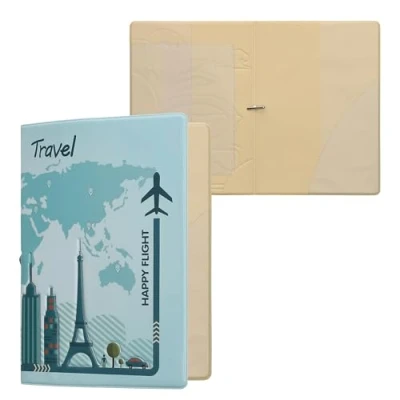 Afbeelding van kwmobile Paspoorthouder Hoesje voor paspoort en reisdocumenten Flip cover Met elastische band Happy Flight design