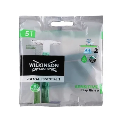 Afbeelding van Wilkinson Sword Extra 2 gevoelige wegwerpscheerapparaten, 5 stuks + stuks, glijstrips met vitamine E ter voorkoming van huidirritatie, volledige scheerbescherming