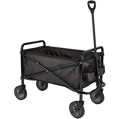 Afbeelding van Amazon Basics Inklapbare, in hoogte verstelbare en opvouwbare tuinwagen/trolley voor buiten met hoes, zwart
