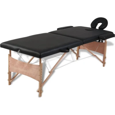 Afbeelding van vidaXL Inklapbare massagetafel 2 zones met houten frame (zwart)