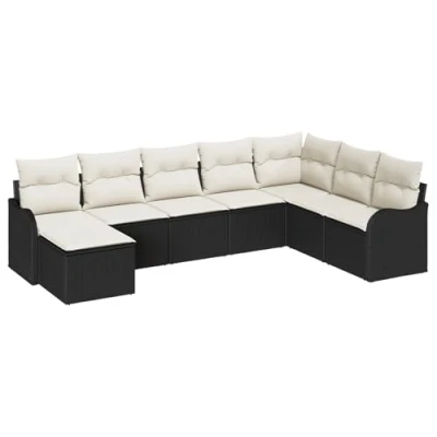 Afbeelding van vidaXL 8 delige Tuin Sofa Set met Kussens Zwart Poly Rattan, 2 zits Rattan