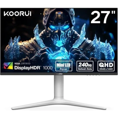 Afbeelding van KOORUI Gaming Monitor 27 inch, 240Hz, VA Mini LED, 1ms, QHD Screen Adaptive Sync, 2xHDMI 2.0 &amp; DisplayPort 1.4, HDR 1000, DCI P3 95%, VESA 75 x mm, Eye Care, in hoogte verstelbaar