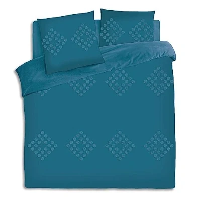 Afbeelding van ATMOSPHERA Parure De Lit 2 Personnes 260 X 240 Cm Housse Couette Avec Taies Coton Lavé Bleu Canard Tufté