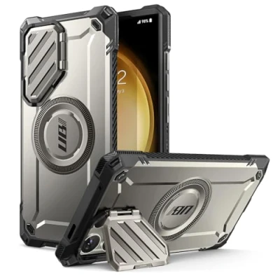 Afbeelding van SUPCASE UB Mag XT hoesje voor Samsung Galaxy S24 Ultra (release 2024), [metalen camerabescherming] Extreme lensbescherming, slank, robuust met ingebouwde standaard (TiGray)