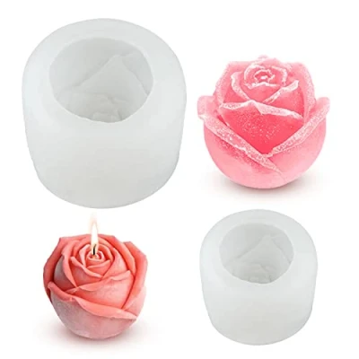 Afbeelding van 2 stuks kaarsen siliconen vorm rozen bloemen 3D kaarsvorm ijsblokjesvorm zeepvorm kaarsvormen gieten voor geurkaarsen zeep chocolade taart decoratie