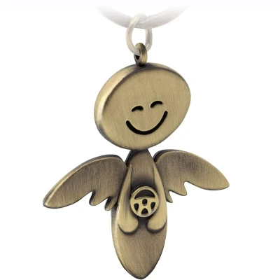Afbeelding van FABACH Beschermengel sleutelhanger smile met stuurwiel elegante engel hanger van metaal in zilver, goud, rosé, zwart, brons cadeau geluksbrenger auto rijbewijs rijden voorzichtig, 1 x
