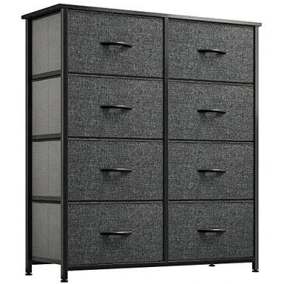 Afbeelding van YITAHOME Ladekast stoffen dressoir met 8 laden, organizerunit voor slaapkamer, woonkamer, hal, kasten en kinderkamer stevig stalen frame, houten top gemakkelijk trekstoffen bakken (grijs zwart)