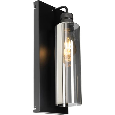 Afbeelding van QAZQA Moderne wandlamp zwart met smoke glas Stavelot