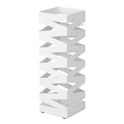 Afbeelding van Nancy&quot;;s Metalen Paraplubak Met Lekbak en Haken Parapluhouder Van 49CM Hoog Wit
