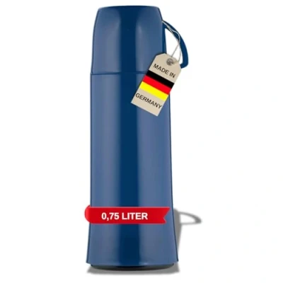 Afbeelding van Helios Thermosfles Elegance, 0,75 liter, kunststof, duifblauw, beker met handvat