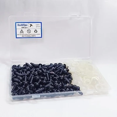 Afbeelding van Kunststof Veiligheidsogen Zwart voor Gehaakte Dieren 10mm RuWfpz 100 stuks Veiligheidsoogjes met Sluitringen, Plastic Teddybeer Poppen Ogen, Puppet Safety Eyes