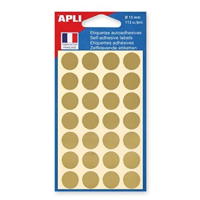 Afbeelding van Agipa ronde etiketten in etui diameter 15 mm, goud, 112 stuks, 28 per blad etiket