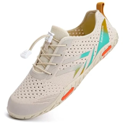 Afbeelding van IceUnicorn Waterschoenen, voor dames en heren, strandschoenen, zwemschoenen, zomer, snel droog, surfschoenen, beige oranje, 40 EU