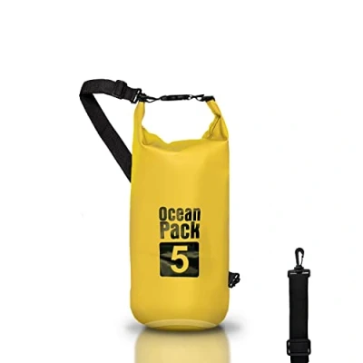 Afbeelding van Dry Bag Waterdichte rugzak, rolsluiting en schouderriem, telefoontas heuptas voor zee, boot, vissen, rafting, strand, watersport, Geel, 5l, tas