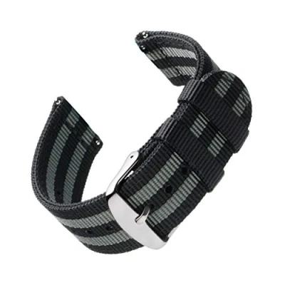 Afbeelding van Archer Watch Straps Vervangende Quick Release Horlogebanden van Hoogwaardig Nylon voor Dames en Heren, Horloges Smartwatches (Zwart/Grijs, 22mm)