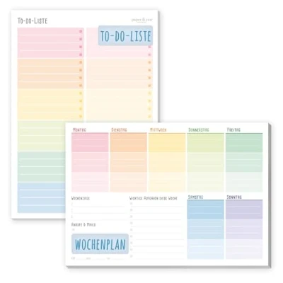 Afbeelding van paper&amp;you® 2 delige set: A5 to do lijsten blok &amp; weekplanner [Rainbow] x 50 pagina&#039;s incl. ruimte voor notities op en achterzijde!