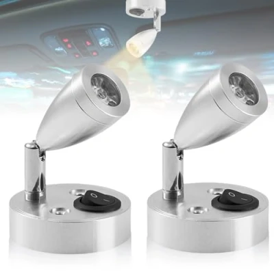 Afbeelding van Leeslamp, 2 stuks, 12 V, voor camper, caravan, binnenverlichting met instelbare schakelaar, 3 W led lamp, warmwit, 3200 K, boot