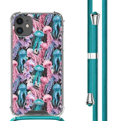Afbeelding van imoshion Hoesje Geschikt voor iPhone 11 Design met Koord Jellyfish Watercolor