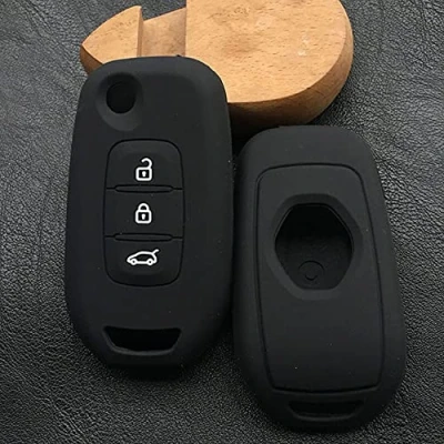 Afbeelding van YJADHU siliconen heren sleutelhouder sleutelhanger autosleutel case cover 3 knop floding key shell, fit voor renault kadjar, zwart