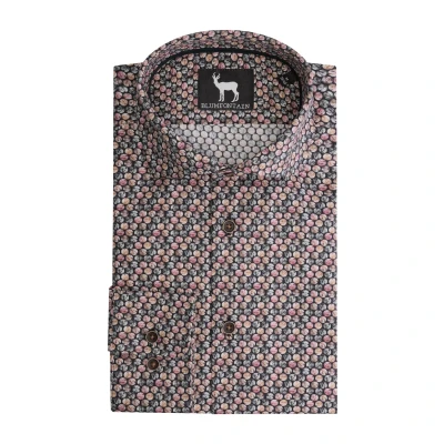 Afbeelding van Gents Overhemd Blumfontain cirkelprint bruin Maat M